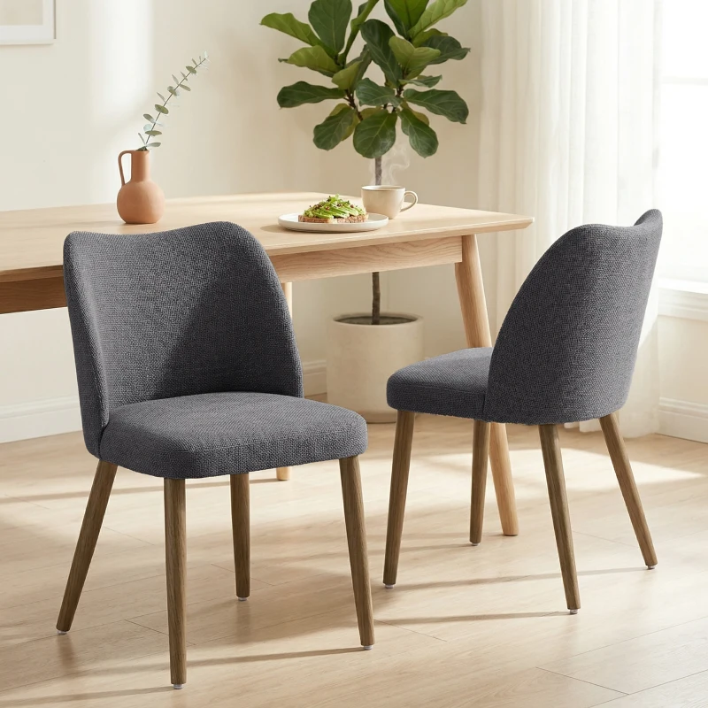 HOMCOM Dining Chairs Set of 2, Linen Upholstered Kitchen Chairs with Padded Seat, Curved Backrest, Rubberwood Legs, Dark Grey
