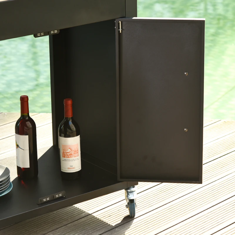 HOMCOM Carrinho de cozinha com rodas, carrinho de serviço com armário, ganchos e pegas em aço inox, auxiliar de cozinha, mesa de BBQ em aço inox, 86 x 50 x 86,5 cm Preto