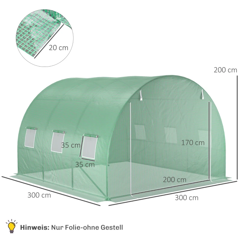 Outsunny Vervangfolie voor 3x3x2 m Kas, Stevig, Scheurbestendig, 6 Ramen, Deur, Groen