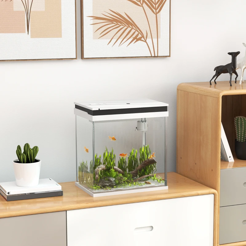 PawHut Petit aquarium complet 14L aquarium en verre avec système de filtration éclairage LED pompe à eau 30 x 20 x 33 cm blanc