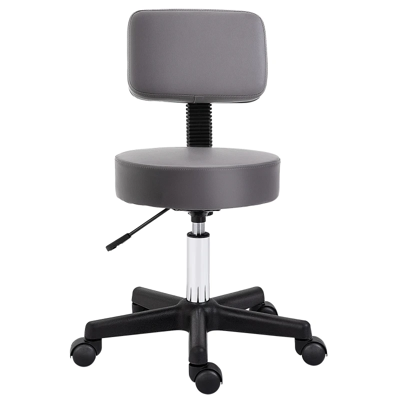 HOMCOM Banco de salão, regulável em altura, ergonômico, 360° giratório, 5 rodízios, revestimento sintético, Cinza