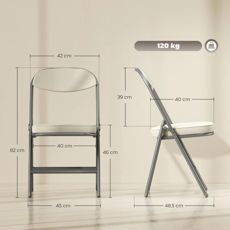 HOMCOM 4er-Set gepolsterte Klappstühle, Faltbare Stühle mit Cordbezug, Rückenlehne, Metallrahmen, Cremeweiß(m-3)