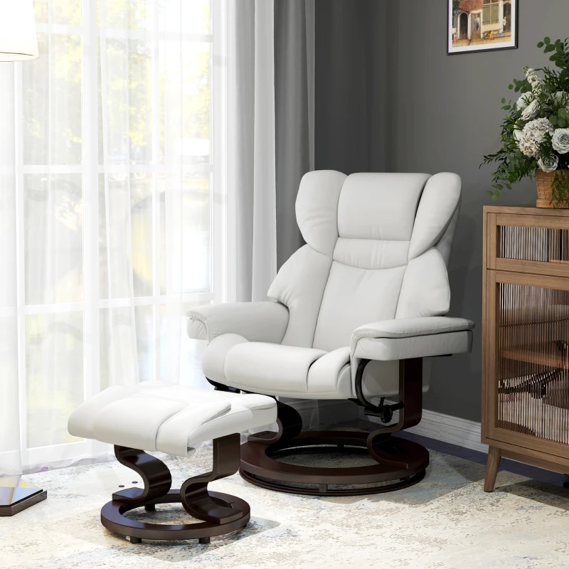 HOMCOM Poltrona relax com função de massagem e apoio para os pés, Poltrona reclinável, Couro sintético, 79 x 82 x 101 cm, Creme branco