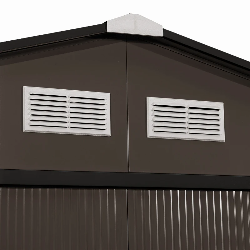 Outsunny Abri de jardin 5,4 m² 2,77 x 1,95 x 1,92 m kit de fondation porte coulissante ventilations acier galvanisé, marron