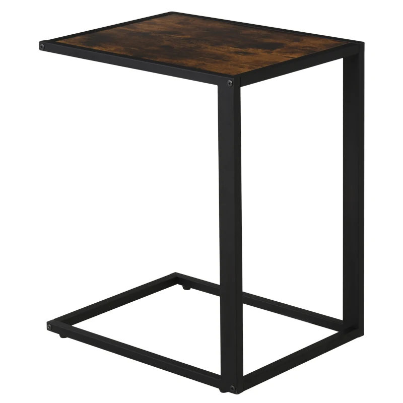 HOMCOM Mesa de Apoio em Forma de C Mesa de Café Mesinha para Laptop para Quarto e Sala de Estar Área Pequena com Estrutura Metálica Estilo Industrial Metal MDF Castanho-rústico 40,6 x 50,8 X 64,2 cm