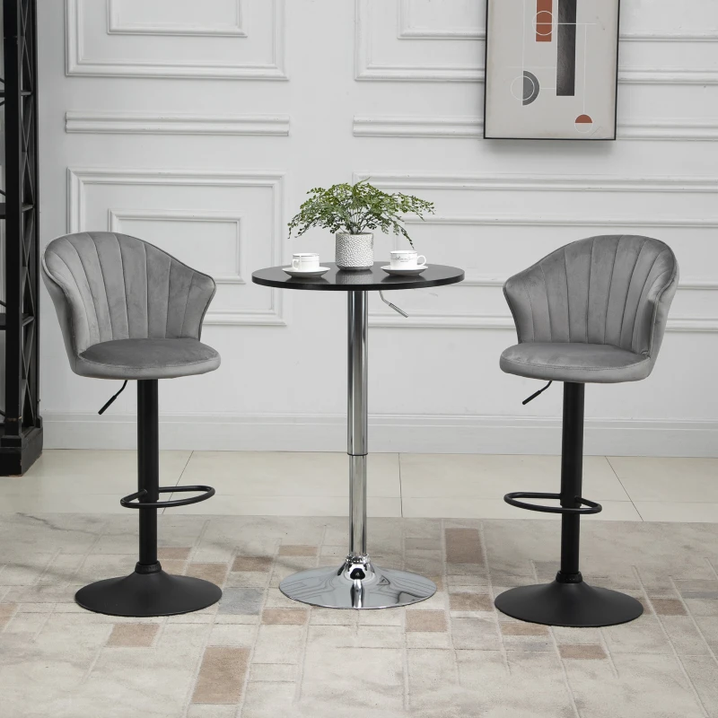 HOMCOM Conjunto de 2 banquetas de bar giratórias com encosto Toque em veludo Banqueta bistrô com altura ajustável Sem braços Espuma Cinza 54 x 56 x 91-111 cm