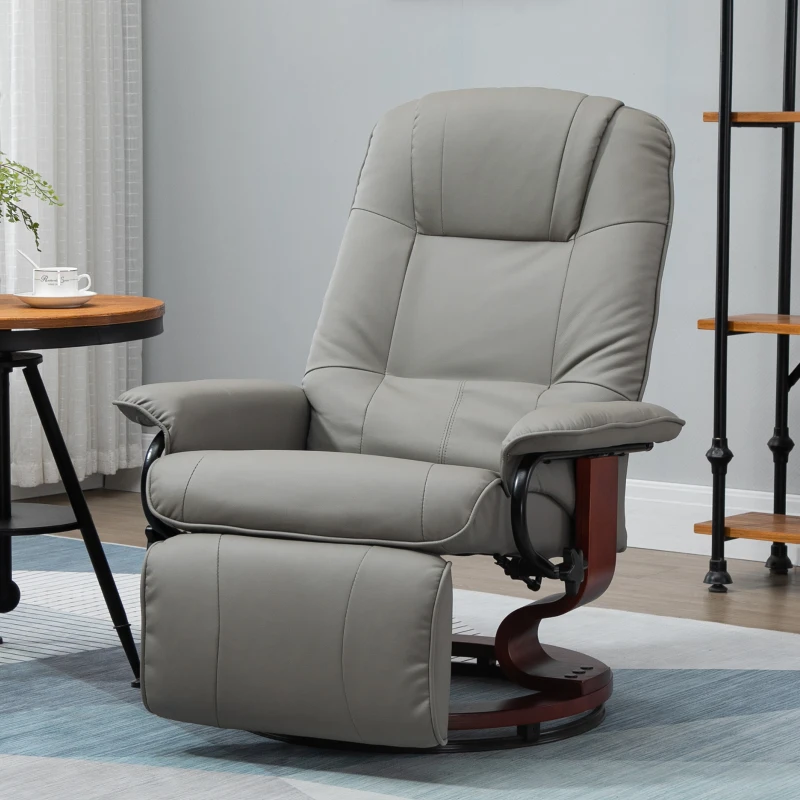 HOMCOM Poltrona reclinável Poltrona de TV Poltrona reclinável Couro sintético Giratória 360° Reclinável a 145° Cinza 78 x 87 x 100 cm
