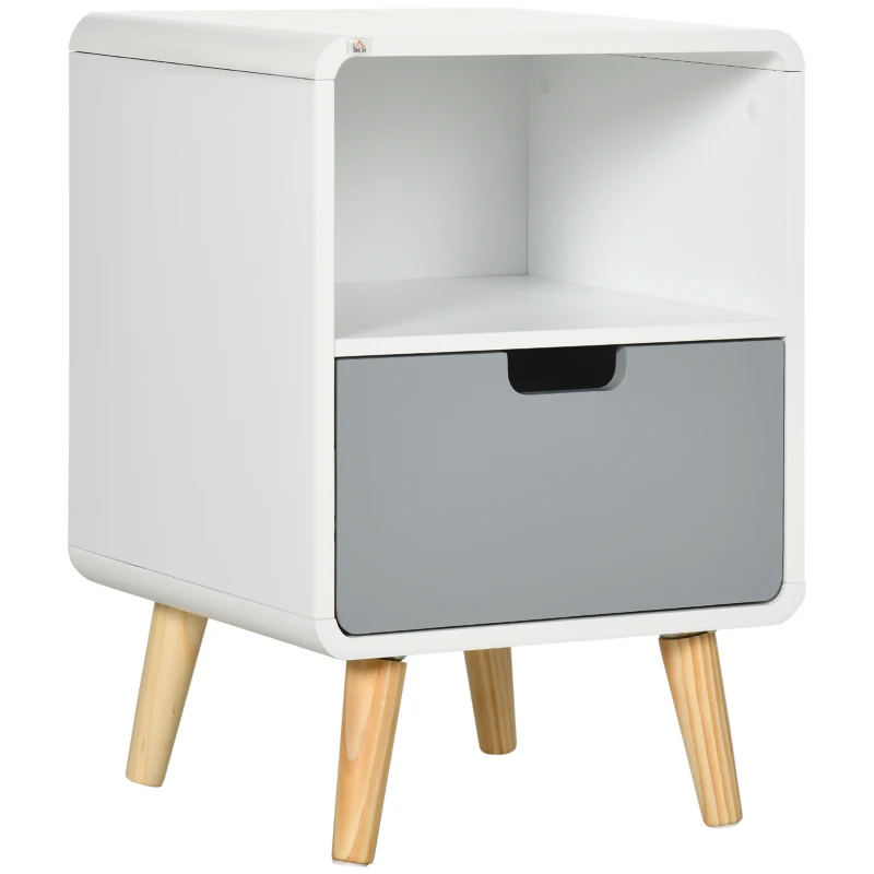 HOMCOM Mesa de cabeceira, design escandinavo, grande gaveta, acabamento resistente à água, 40 x 38 x 58 cm, Branco