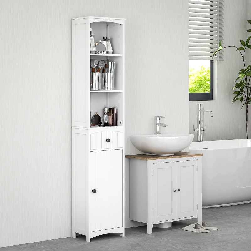 HOMCOM Armário de banheiro com 3 prateleiras, 1 gaveta, robusto, MDF, branco