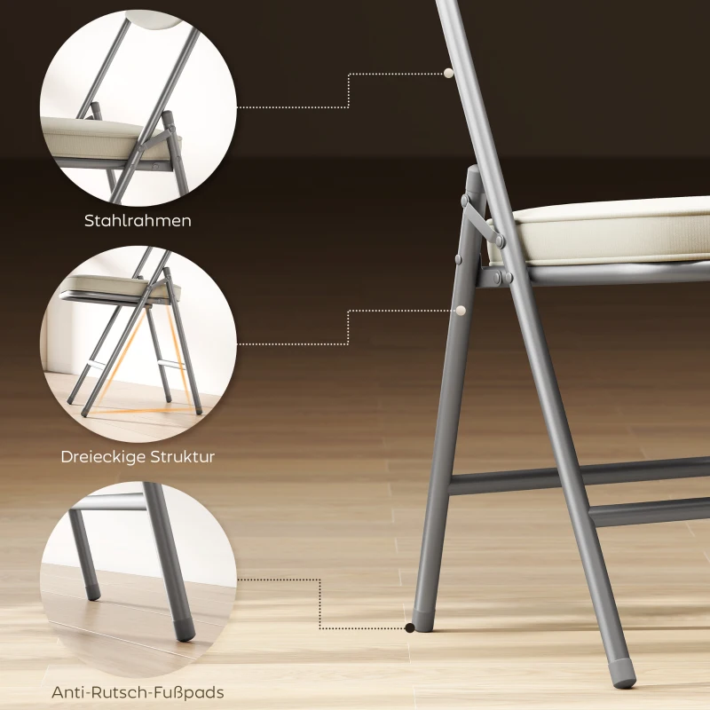 HOMCOM 4er-Set gepolsterte Klappstühle, Faltbare Stühle mit Cordbezug, Rückenlehne, Metallrahmen, Cremeweiß(m-6)