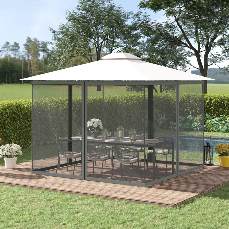 Outsunny Moustiquaires pour tonnelle barnum pavillon de jardin 3 x 4 m - lot de 4 moustiquaires zippées + crochets d'attaches