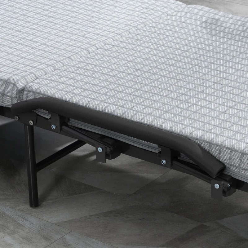 HOMCOM Cama dobrável, Cama de hóspedes, encosto reclinável, apoios de braço, 8 rodízios, estrutura de aço, cinza claro+preto, 190 x 76 x 33cm