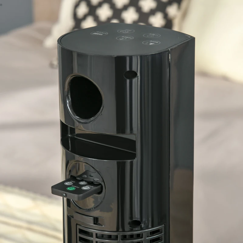 HOMCOM Ventilador de Torre com Controlo Remoto 45 W 70° Oscilação Ventilador de Coluna com Difusor de Aroma Função Temporizador 3 Níveis de Ventilação Preto