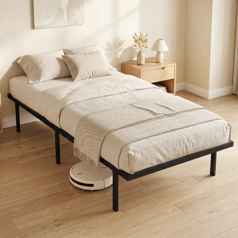 HOMCOM Bedframe met Opbergruimte, Metalen Frame, zonder lattenbodem, 90 x 200 cm