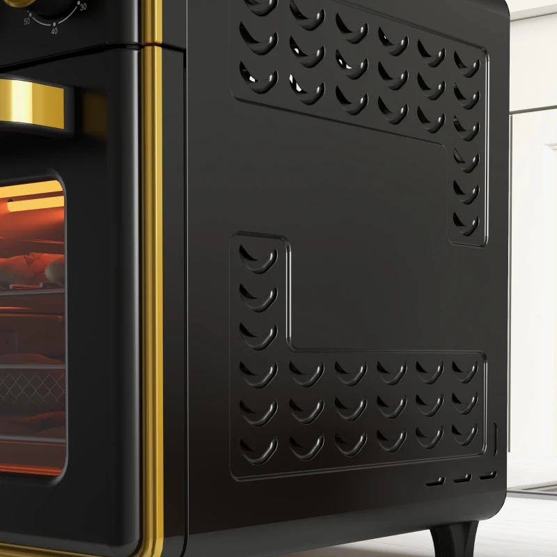 HOMCOM Miniforno, 20 L, fritura sem óleo, grelhar, assar, circulação de ar, 90-230° C, temporizador, 1400 W, preto+ouro