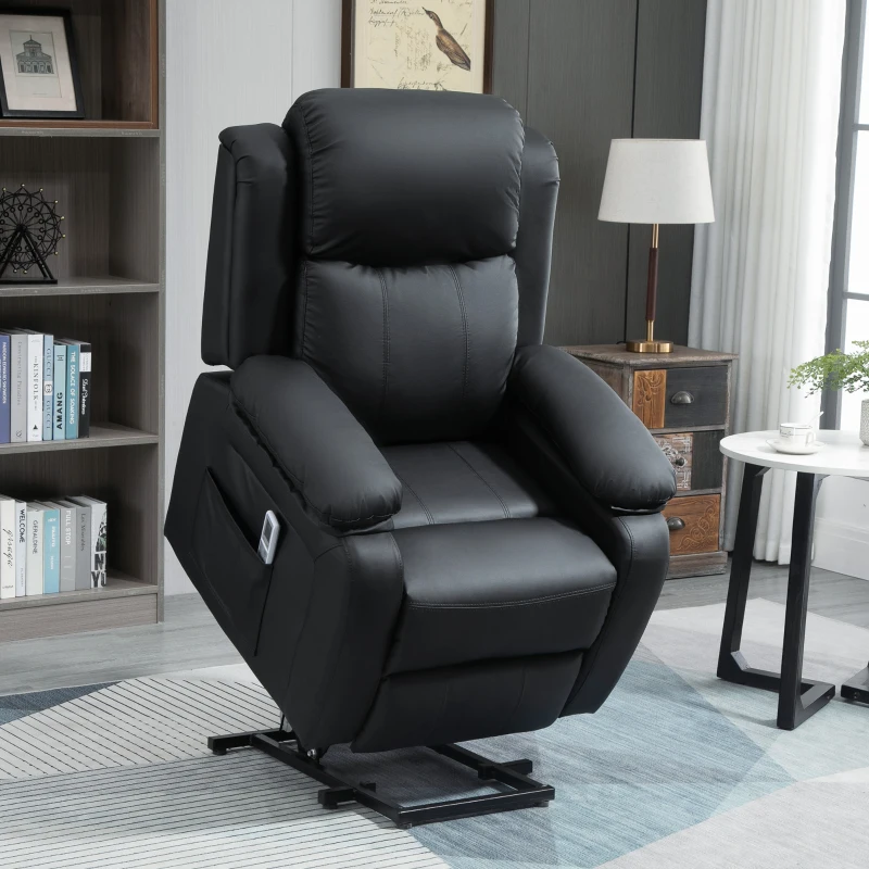 HOMCOM Riser and Recliner Chair with Vibration Massage, PU Leather Power Lift Chair for Elderly, Black