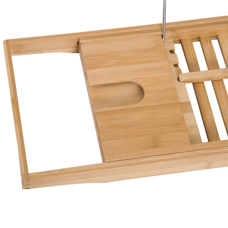 HOMCOM Prateleira para banheira em bambu tabuleiro ajustável para banheira para livro, iPad, telefone, SPA