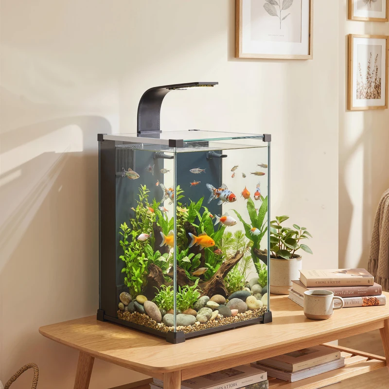 PawHut Aquarium Komplettset 36L Nano Aquarium mit LED-Beleuchtung Filtersystem Pumpe Zirkulation 30 x 30 x 45,5 cm Schwarz