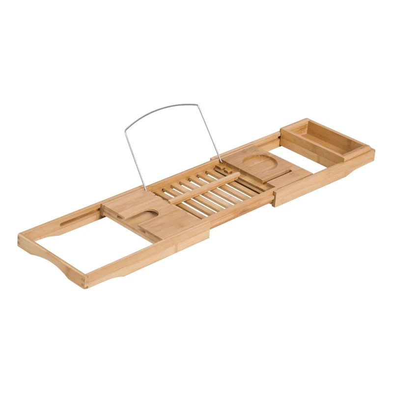 HOMCOM Prateleira para banheira em bambu tabuleiro ajustável para banheira para livro, iPad, telefone, SPA