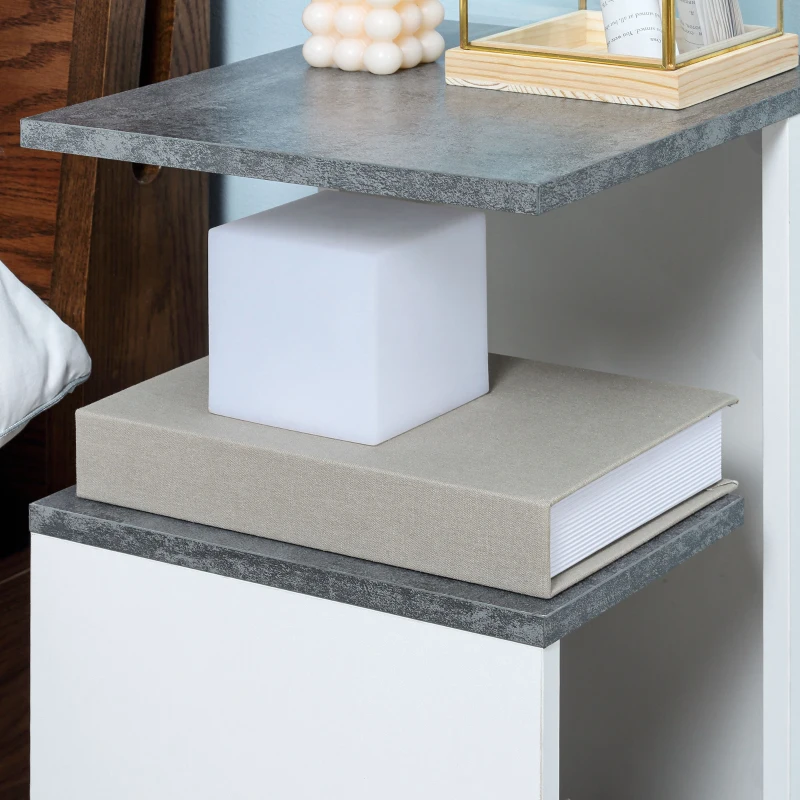 HOMCOM Mesa de cabeceira, com 4 rodízios, 3 prateleiras, 35 x 29,5 x 65,5 cm, Cinza/Branco