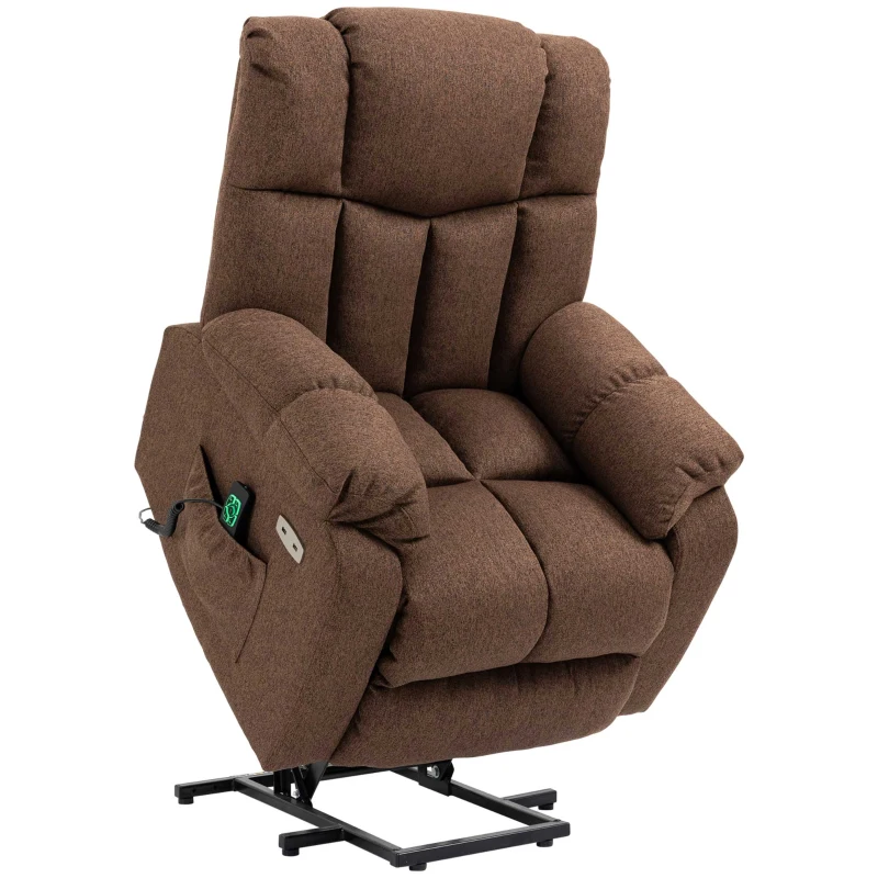 HOMCOM Poltrona elevatória com função reclinar e telecomando 92 x 95 x 107 cm, Castanho