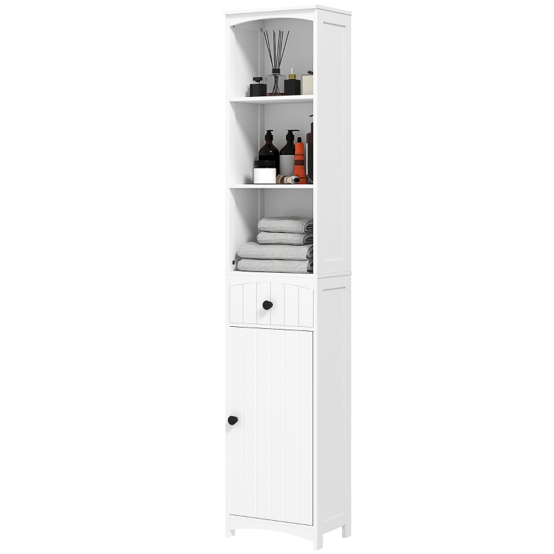 HOMCOM Armário de banheiro com 3 prateleiras, 1 gaveta, robusto, MDF, branco
