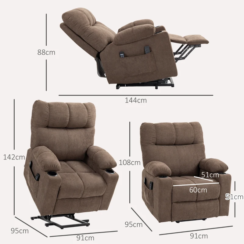 HOMCOM Poltrona Relax com Auxílio para Levantar, elétrica, 90x75x100cm, Castanho
