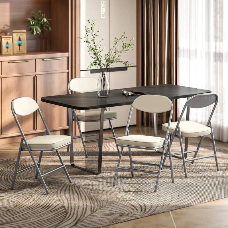 HOMCOM 4er-Set gepolsterte Klappstühle, Faltbare Stühle mit Cordbezug, Rückenlehne, Metallrahmen, Cremeweiß(m-10)