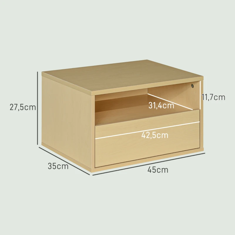 HOMCOM Conjunto de 2 Mesas de Cabeceira de Parede, Mesa de Cabeceira, Criado-mudo, Aglomerado, Natural, 45 x 35 x 27,5 cm