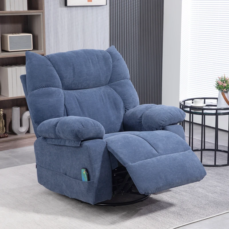 HOMCOM Poltrona de massagem com aquecimento & função reclinável, giratória, até 150 kg, estrutura metálica, 98x90x98cm, Azul