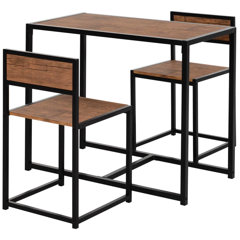 HOMCOM Conjunto de mesa alta 3 peças, 2 cadeiras, 1 mesa, 90 cm x 47 cm x 76 cm, castanho + preto