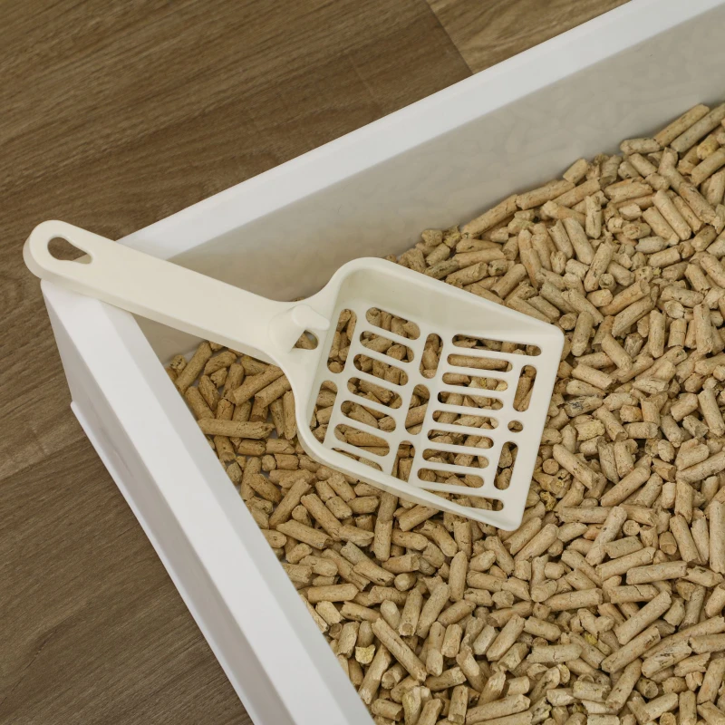 PawHut Kattenbak, Hutontwerp, 1 zeefmat, 1 schepje, uitneembare bodembak, Groen + Wit