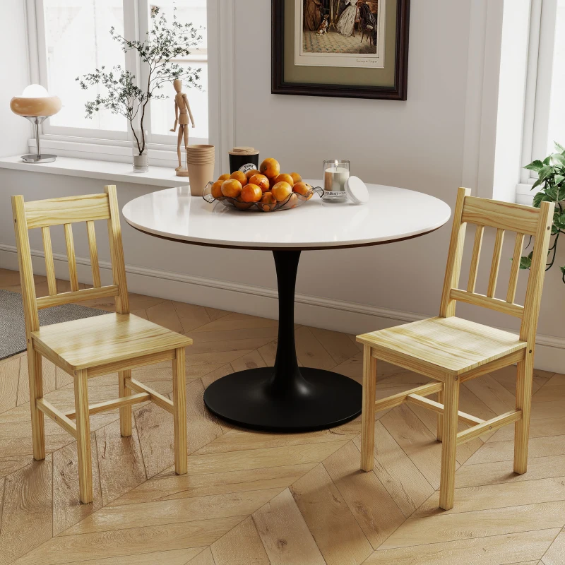 HOMCOM Juego de 2 Sillas de Comedor de Madera Sillas de Cocina con Respaldo de Listones, Asiento Amplio Madera Natural