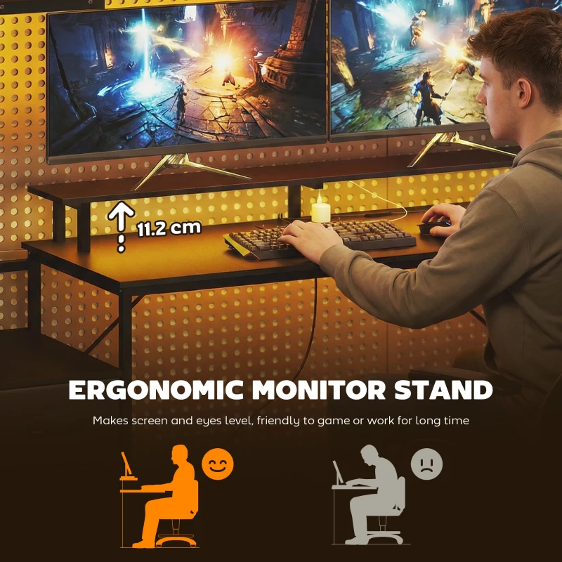 HOMCOM 147cm Gaming Desk with Charging Station and Monitor Stand, Computer Table for Home Office with RGB Lights, Black