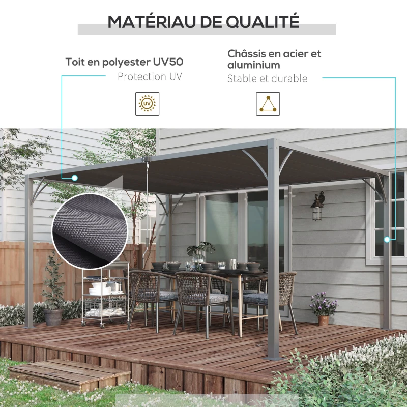 Outsunny Pergola 4 x 3 m bioclimatique pergola avec lames orientables style contemporain UV 50+ aluminium - gris(m-5)