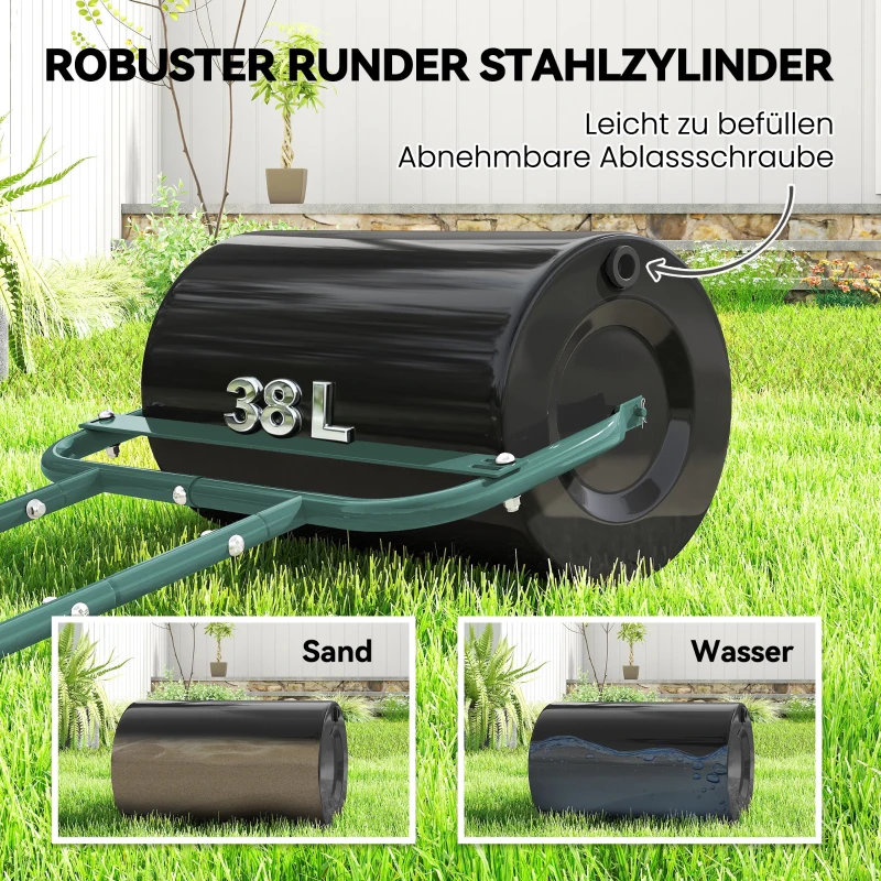 Outsunny Handliche Rasenwalze, Praktische Rasenrolle, Graswalze, Gartenwalze, flexibel, Stahl, 58L x 32,5B x 113H cm, Dunkelgrün