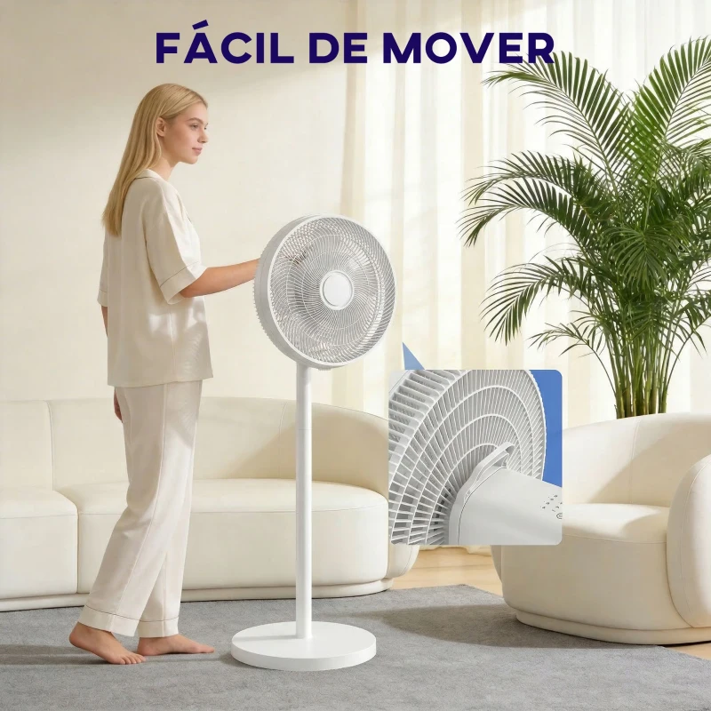 HOMCOM Ventilador de Pie con Control Remoto Altura Ajustable 4 Velocidades Oscilación 80° Temporizador 10H Pantalla LED Blanco