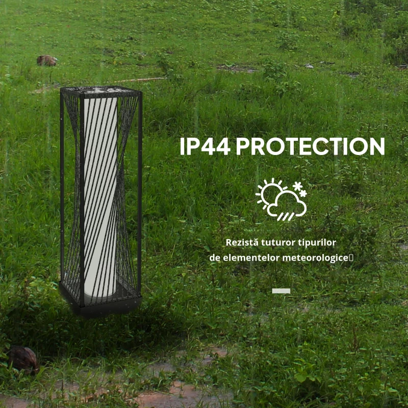 Outsunny Lampă solară în picioare din rattan cu senzor de lumină 25 LED-uri, stil Boho, IP44, rezistentă la stropire, Negru+Gri