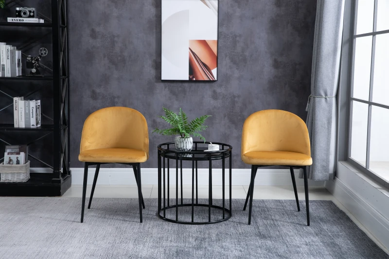 HOMCOM Lot de 2 chaises salle à manger chaise de cuisine scandinave chaise en velours rembourrée avec pieds effilés en métal, pour salon, salle à manger, jaune