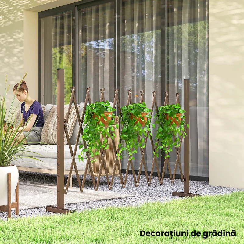 Outsunny Gard Extensibil Autoportant Pliabil, Panou Protector din Aluminiu pentru Grădină, 250x103,5cm, Maro Închis