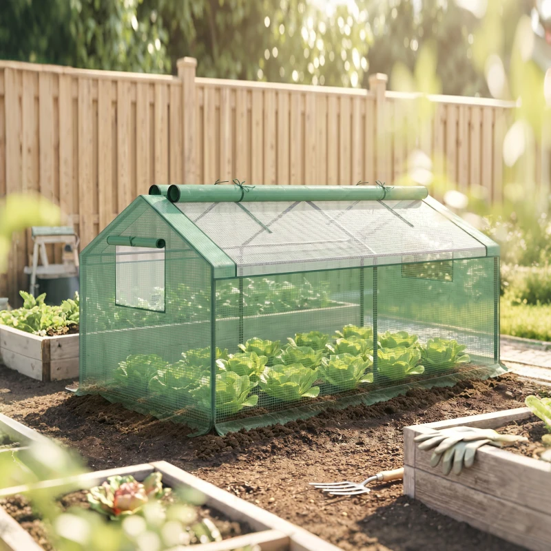 Outsunny Mini-Gewächshaus Frühbeet Foliengewächshaus, wetterbeständig, 180 x 92 x 92 cm, Grün