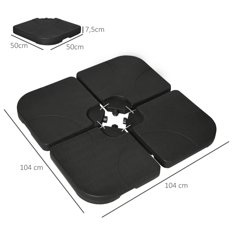 Outsunny Base per Ombrellone Set 4 Pezzi in HDPE Riempibile con Acqua o Sabbia, 104x104x7.5 cm, Nera