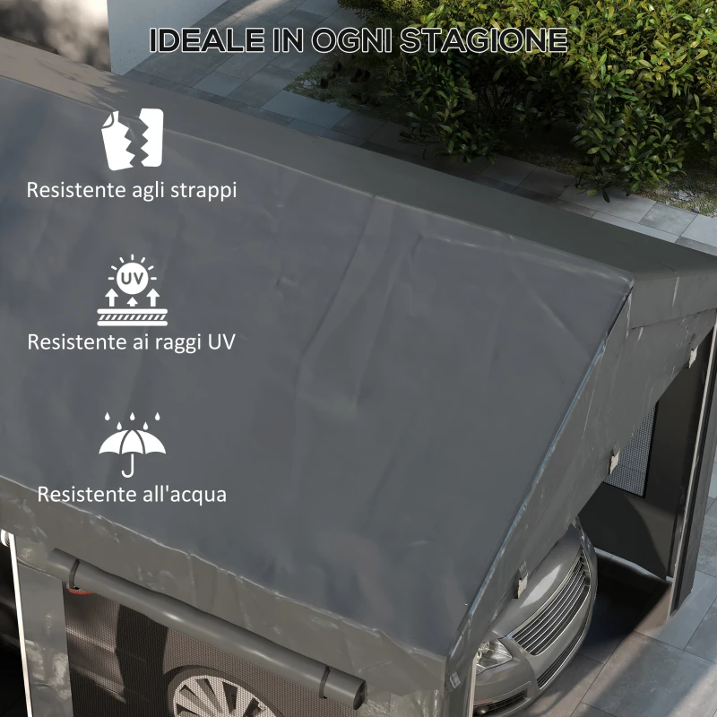 Outsunny Gazebo per Auto e Feste con Altezza Regolabile, 4 Porte e 4 Finestre, 6x3m Grigio Scuro
