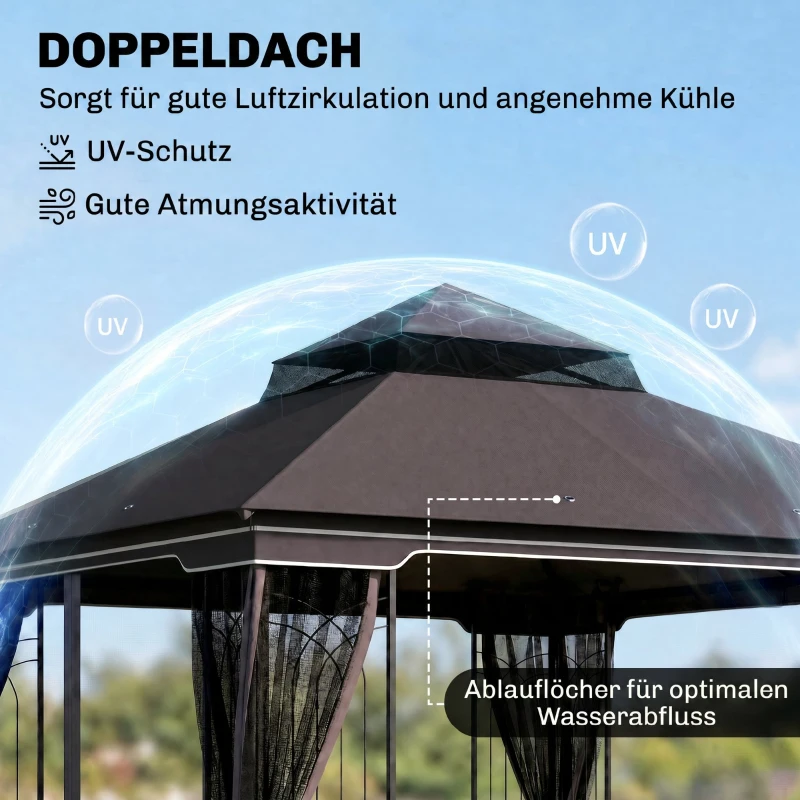 Outsunny tuinpaviljoen met dubbel dak paviljoen tuintent feesttent partytent met 4 x zijwanden metaal + polyester beige 3 x 3 x 2,7 m | Aosom