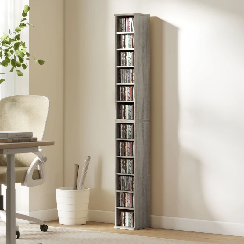 HOMCOM Lot de 2 étagères colonnes armoire de rangement CD-DVD 12 compartiments 21 x 22,5 x 88,5 cm capacité 204 CD gris