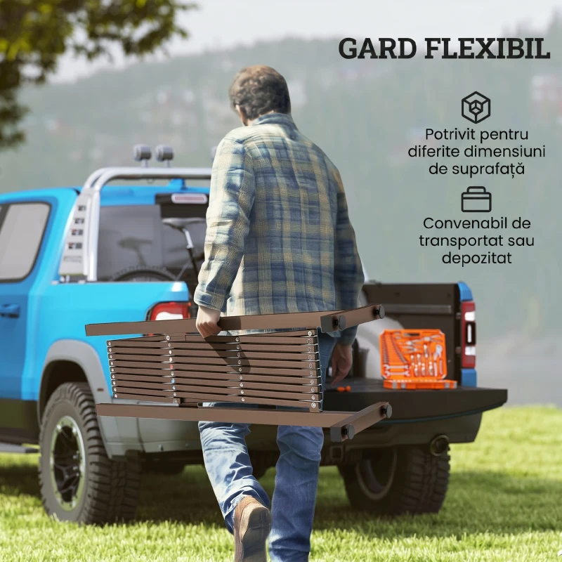 Outsunny Gard Extensibil Autoportant Pliabil, Panou Protector din Aluminiu pentru Grădină, 250x103,5cm, Maro Închis