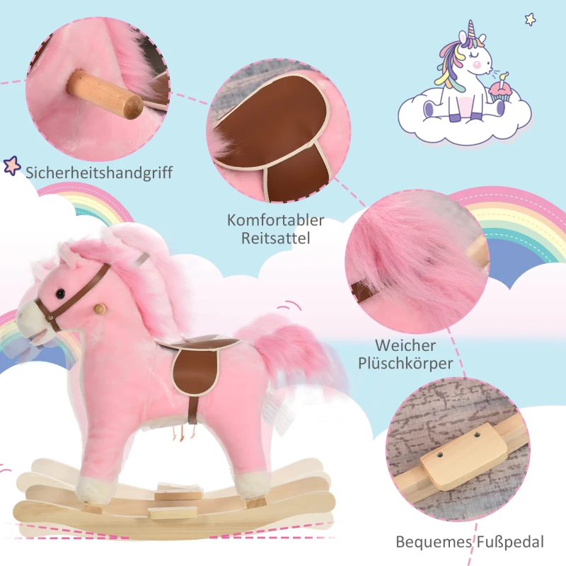 HOMCOM hobbelpaard voor kinderen baby schommeldier paard voor 36-72 maanden roze