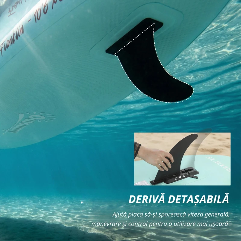 Outsunny Placă de Paddle Surf Gonflabilă 320 cm, cu Suprafață Antiderapantă, Vâslă Reglabilă din Aluminiu, Aripioară, Pompă și Rucsac