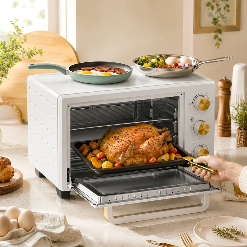 HOMCOM 21L Mini Countertop Oven, 100°C-230°C Adjustable Temperature, White