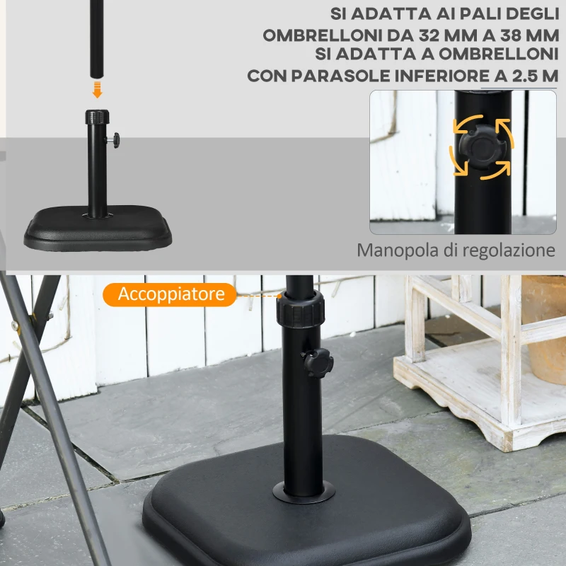Outsunny Base per Ombrellone da Giardino in Plastica e Cemento da 11kg, 36x36x31cm, Nero